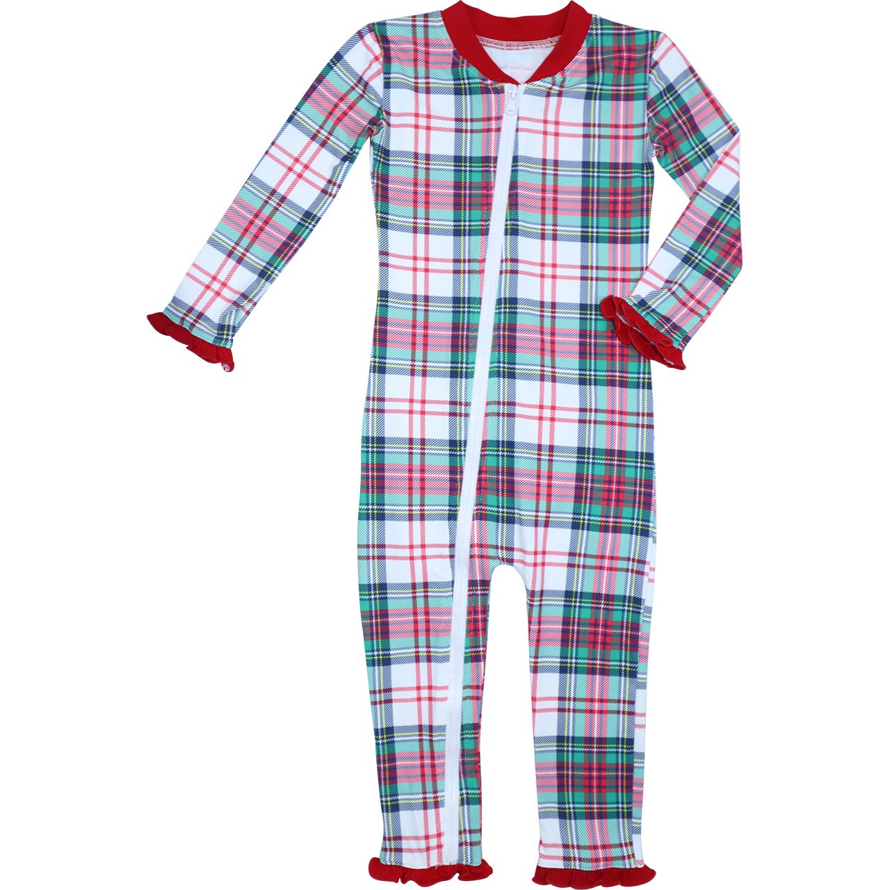 Christmas Plaid Knit Ruffle Zipper Pajamas