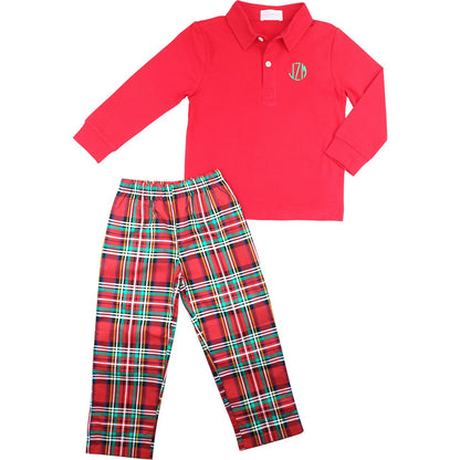 Christmas Plaid Polo Pant Set