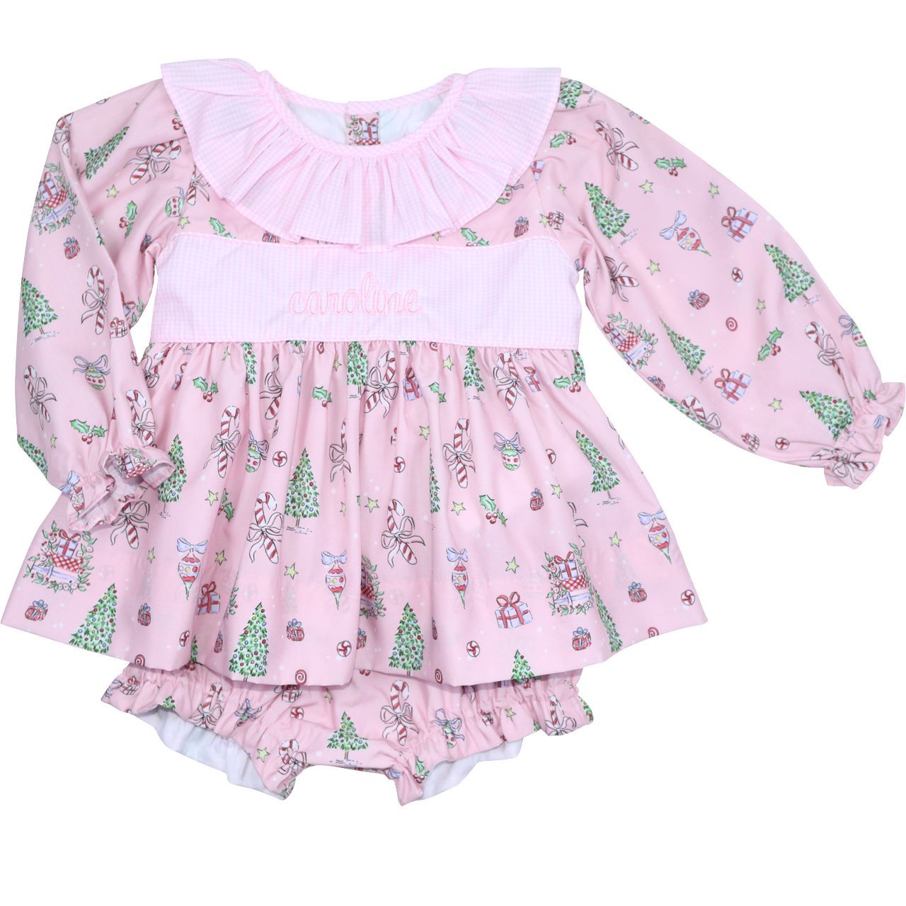 Christmas Print Ruffle Diaper Set