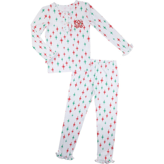 Christmas Stars Knit Ruffle Pajamas
