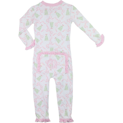 Christmas Tree And Bow Knit Zipper Pajamas