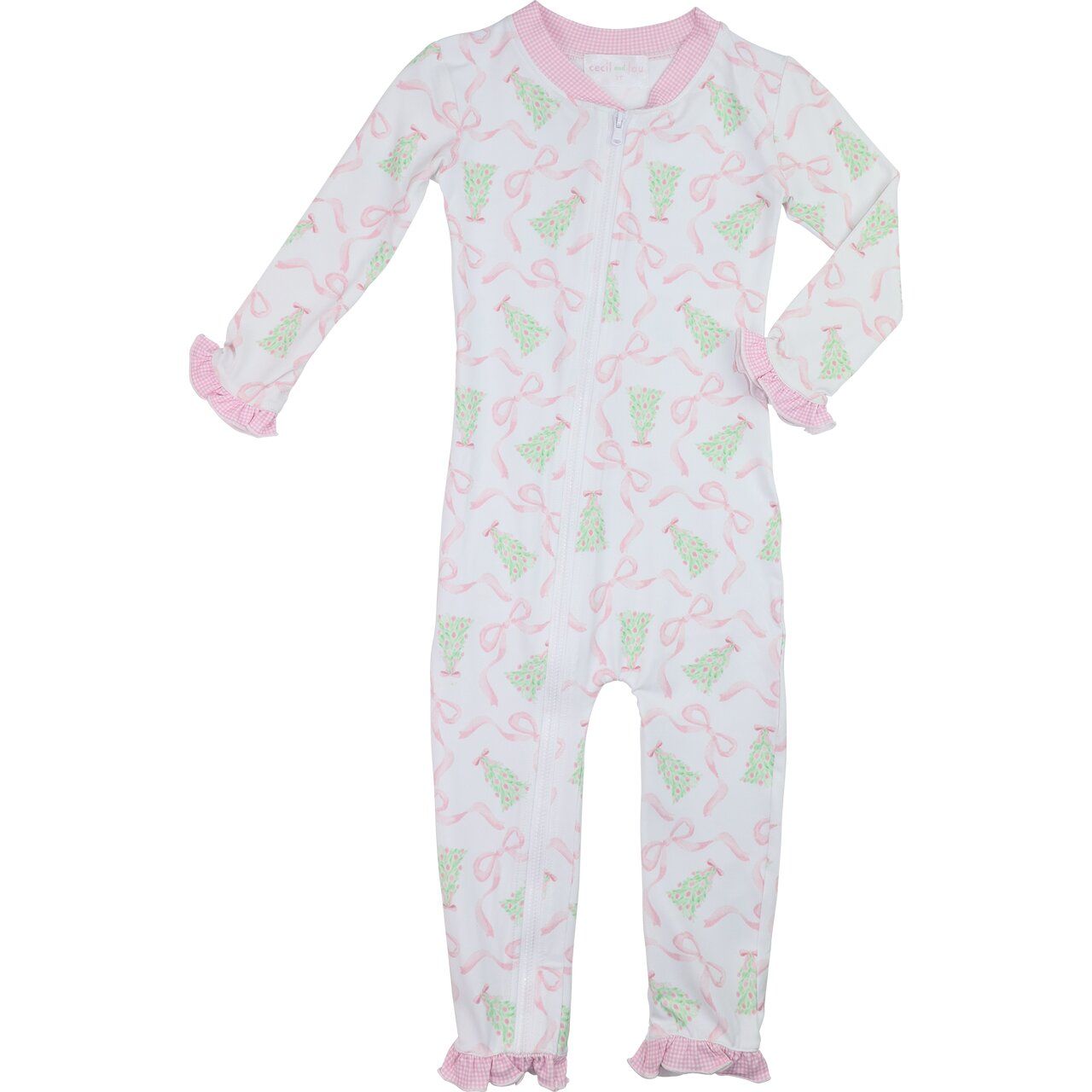 Christmas Tree And Bow Knit Zipper Pajamas