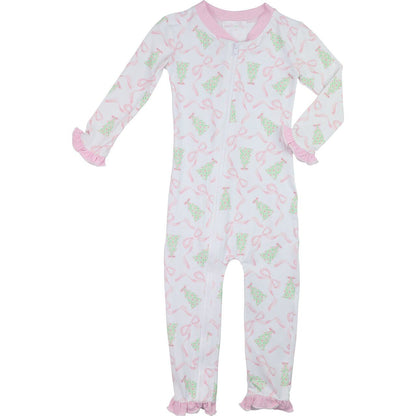 Christmas Tree And Bow Knit Zipper Pajamas