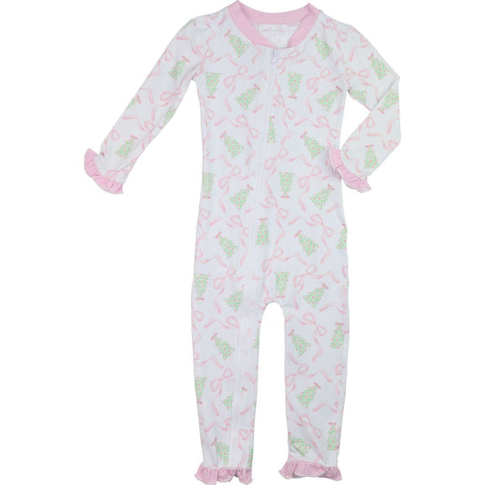 Christmas Tree And Bow Knit Zipper Pajamas