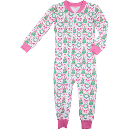 Christmas Tree And Wreath Knit Zipper Pajamas