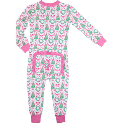 Christmas Tree And Wreath Knit Zipper Pajamas