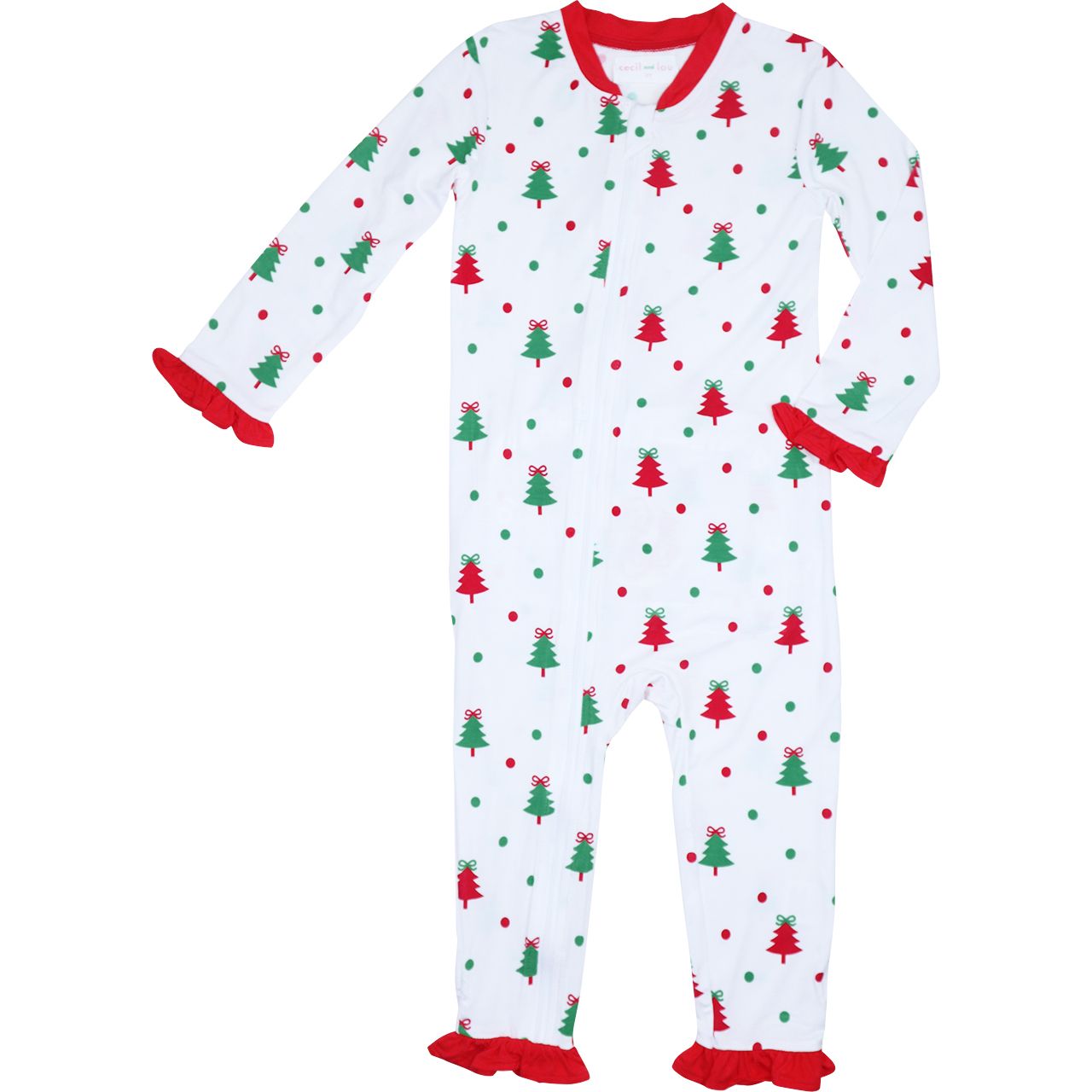 Christmas Tree Knit Zipper Ruffle Pajamas