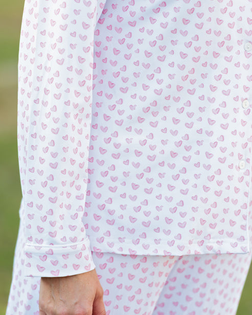 Women's Pink Heart Print Knit Pajamas - Cecil & Lou