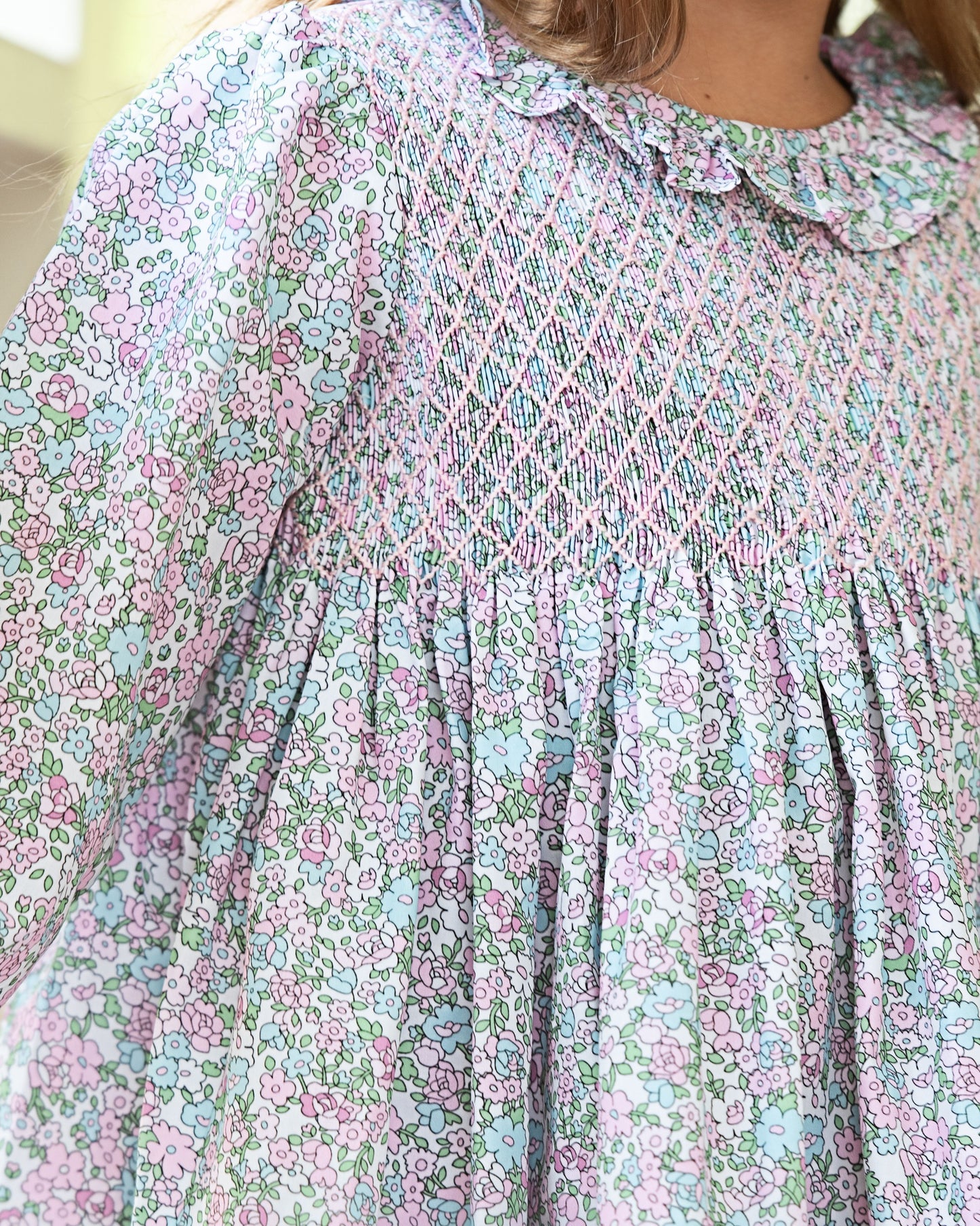 Close up of Pink Smocked Floral Legging Set