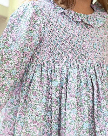 Close up of Pink Smocked Floral Legging Set