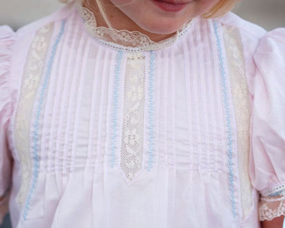 Pink And Blue Satin Heirloom Lace Dress