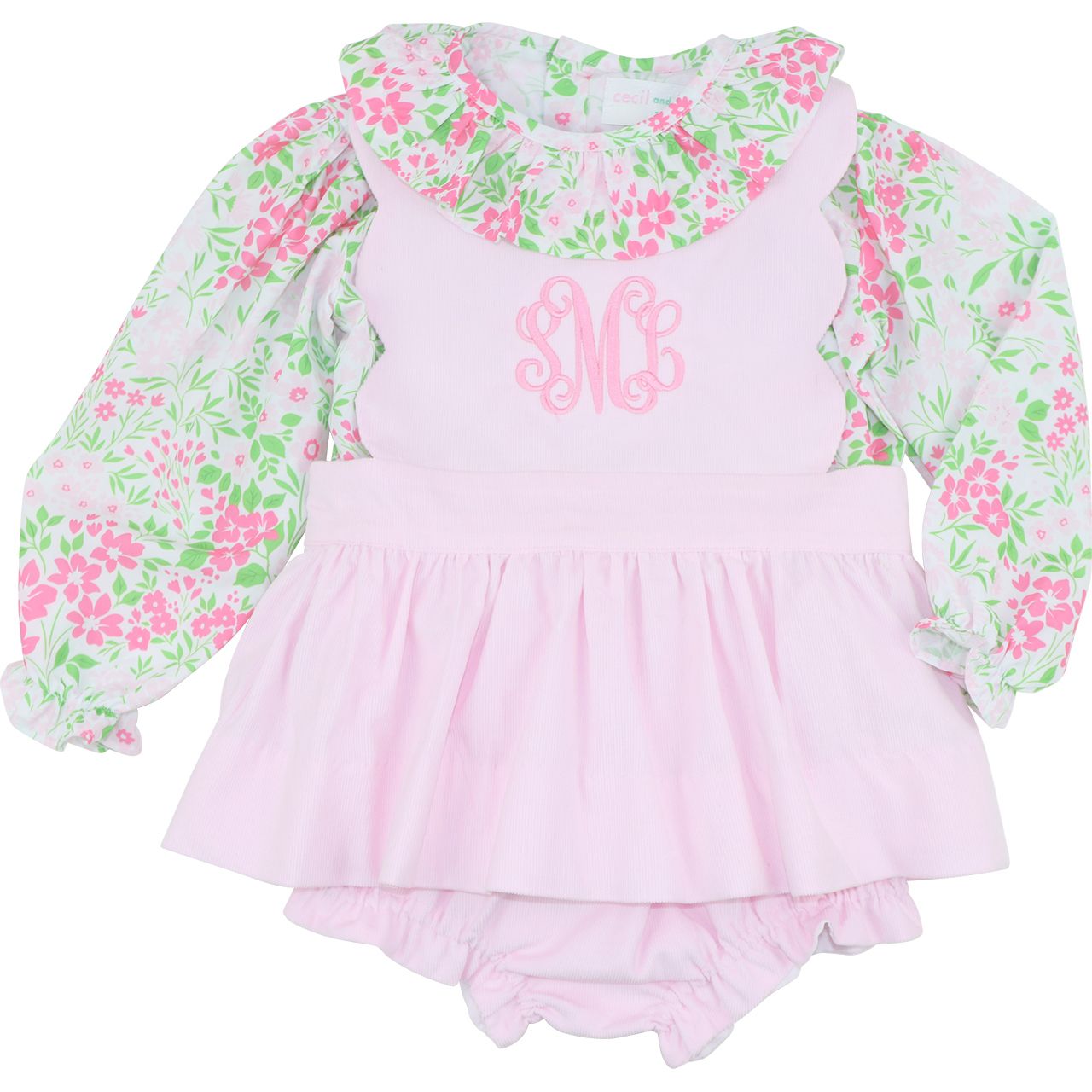 Corduroy Floral Scalloped Diaper Set