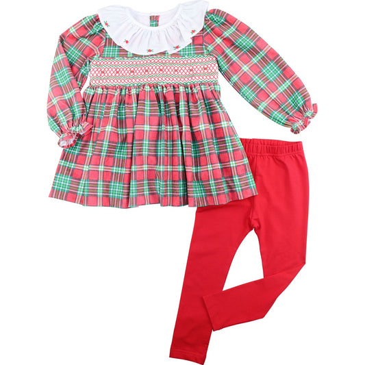 Corduroy Plaid Smocked Legging Set