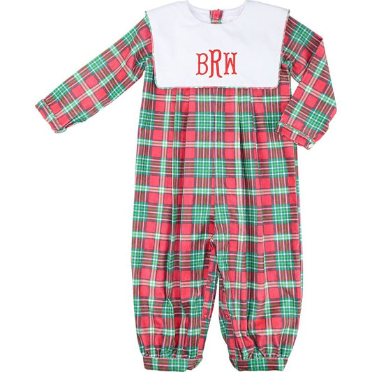 Corduroy Plaid Square Collar Long Romper