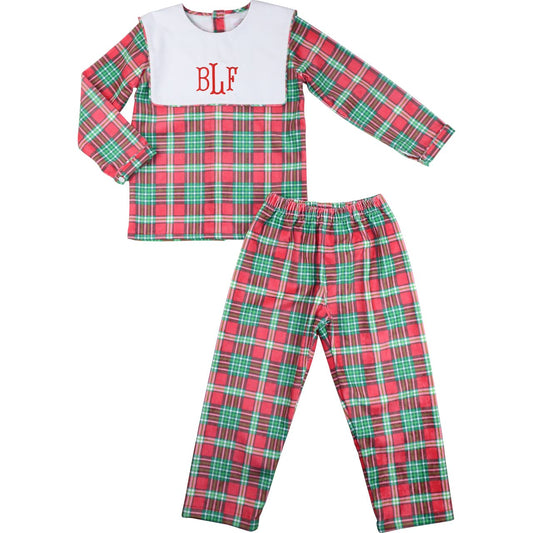 Corduroy Plaid Square Collar Pant Set