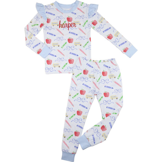 Crayon And Apples Knit Ruffle Pajamas