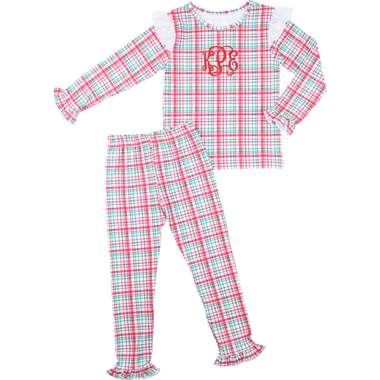 Red And Green Plaid Knit Eyelet Pajamas
