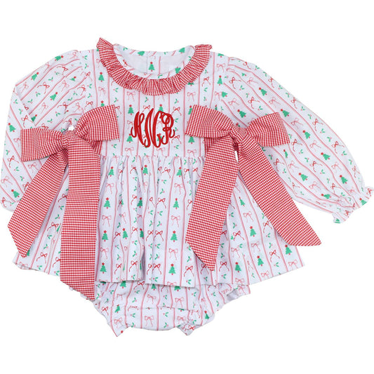 Bow And Christmas Tree Diaper Set