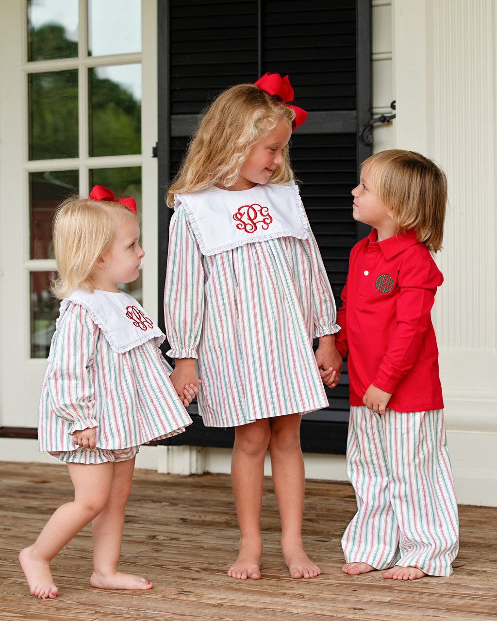 Monogram Red and Green Striped Dress