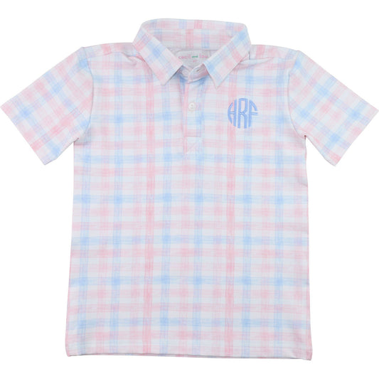 Pink And Blue Knit Plaid Polo