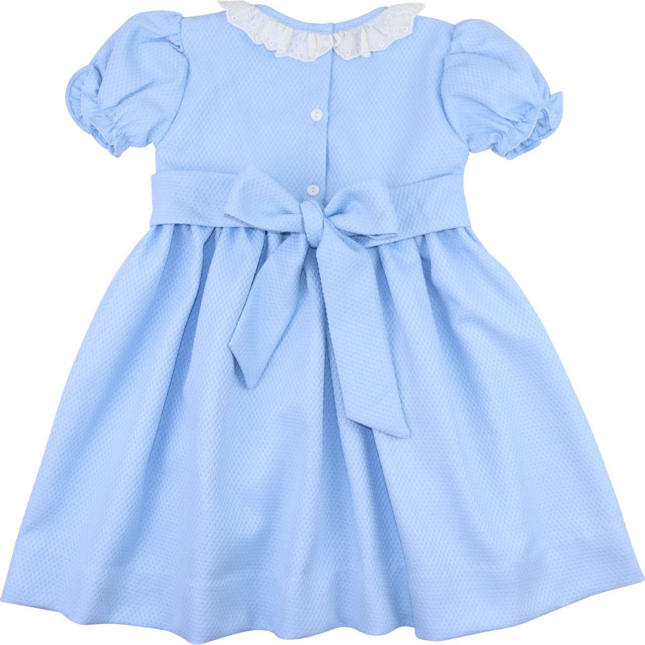Blue Honeycomb Eyelet Smocked Cross Dress