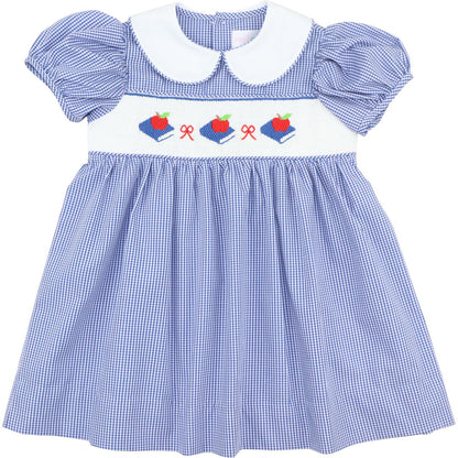 Navy Gingham Smocked Back To School Dress