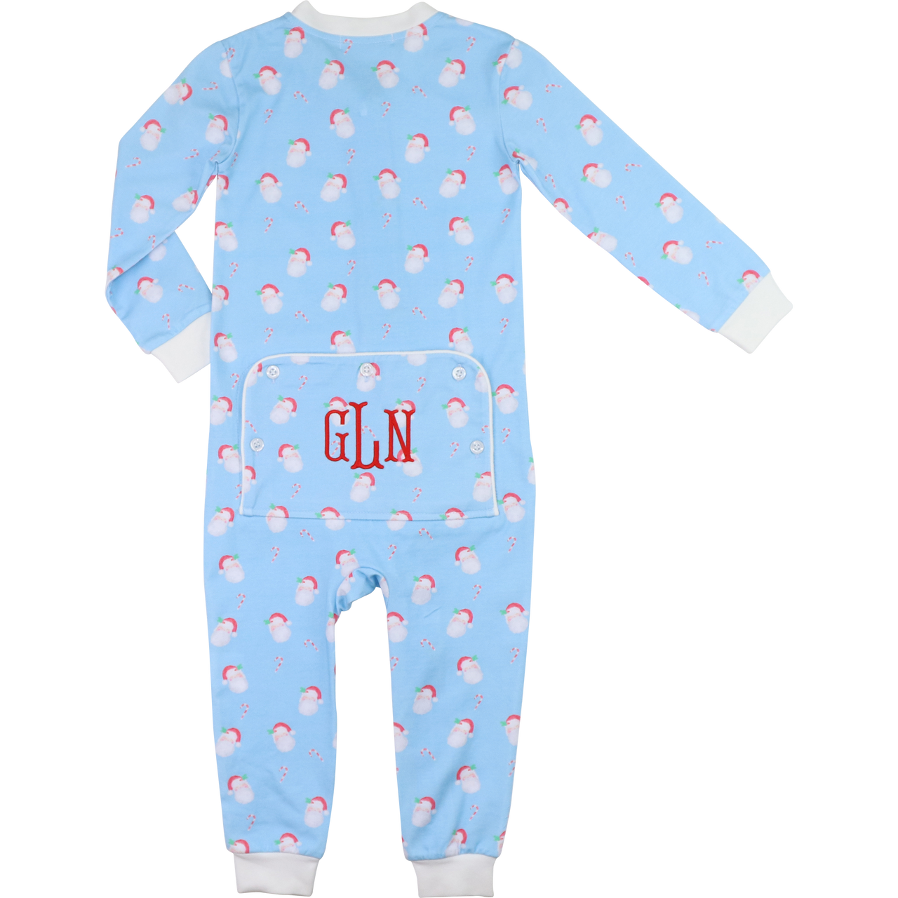 Blue Knit Santa And Candy Cane Zipper Pajamas