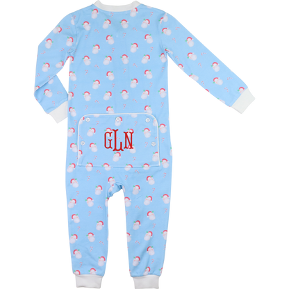 Blue Knit Santa And Candy Cane Zipper Pajamas