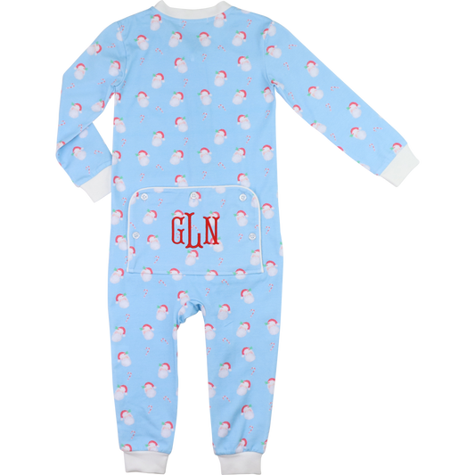 Blue Knit Santa And Candy Cane Zipper Pajamas