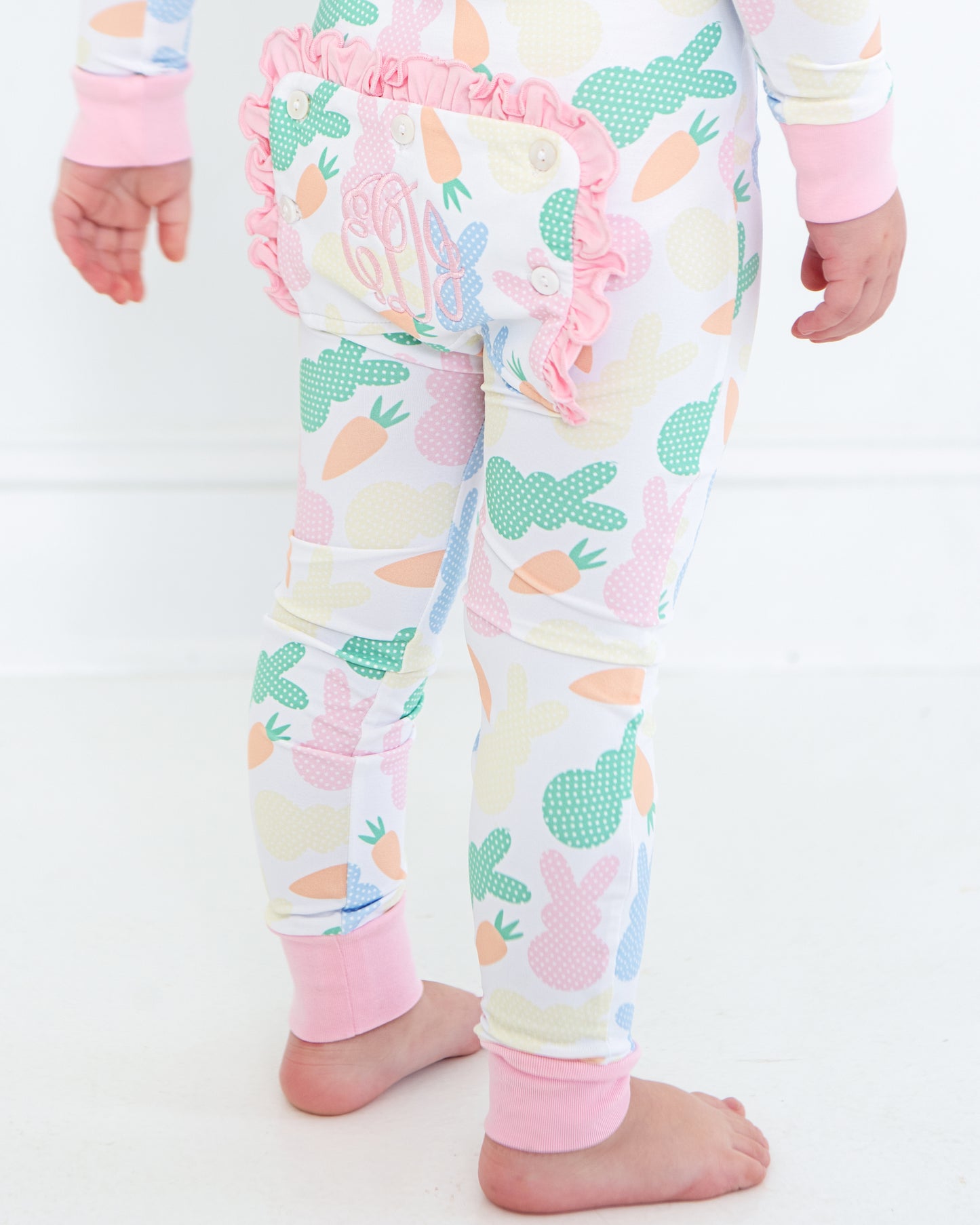 Pink Pastel Bunny And Carrot Print Knit Zipper Pajamas
