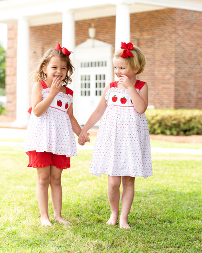 Red Swiss Dot Smocked Apple Dress