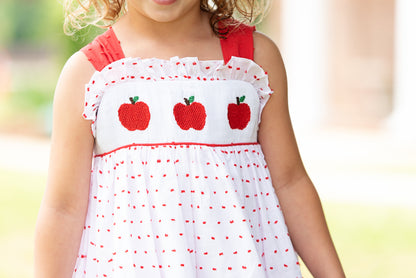 Red Swiss Dot Smocked Apple Dress