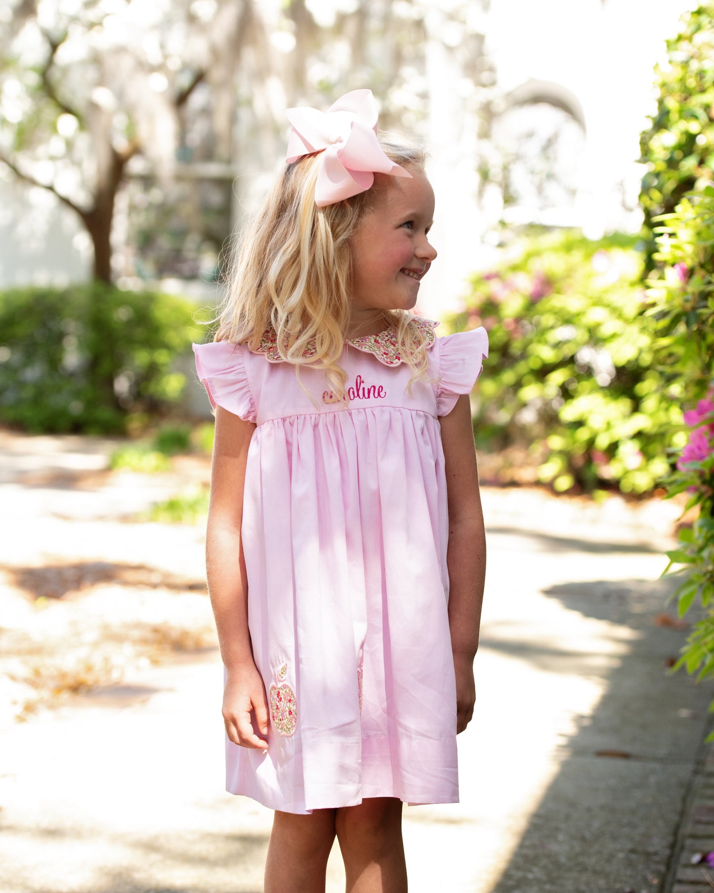 Pink Floral Applique Apple Dress