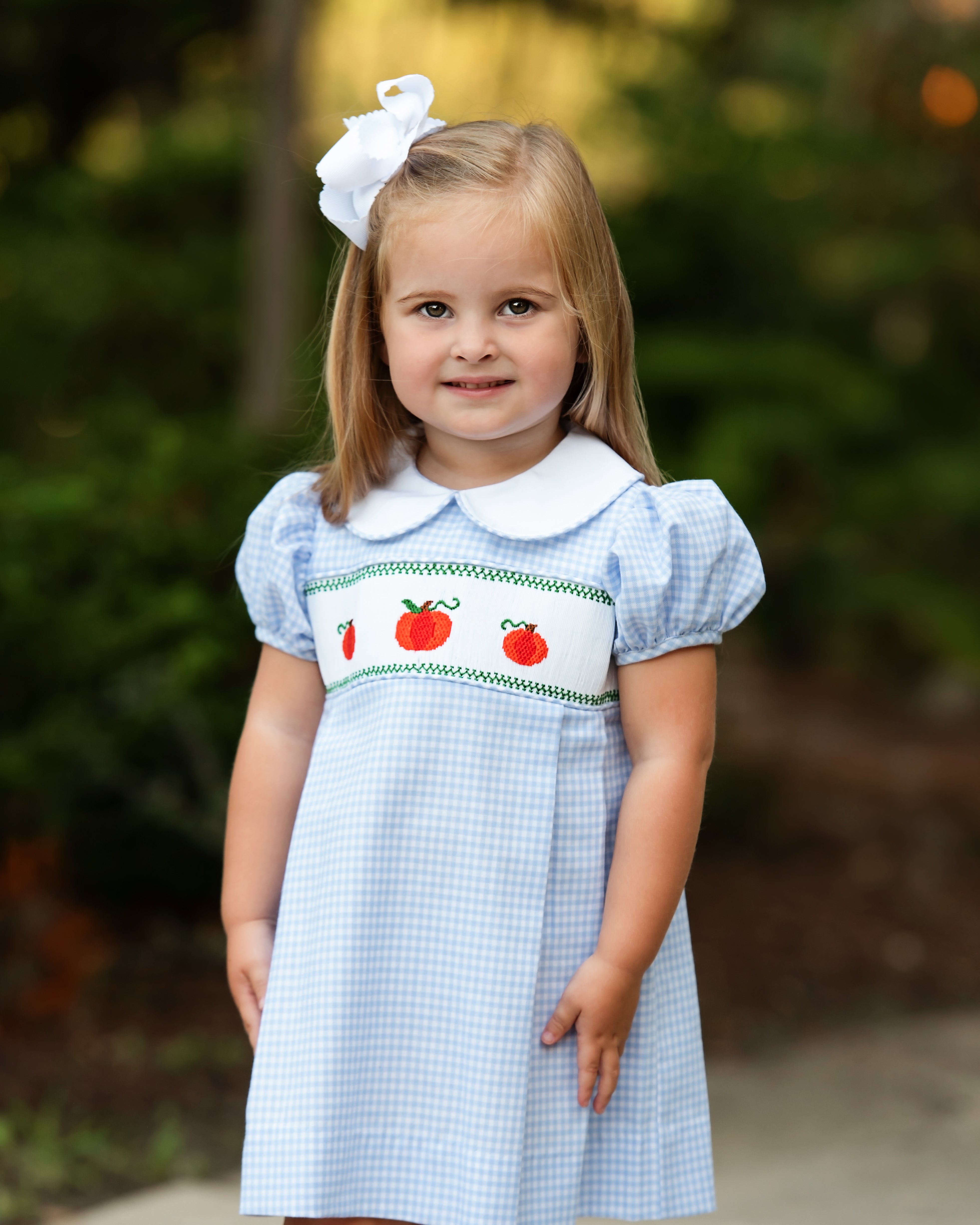 ● RONRON ● PUMPKIN MINI DRESS BLUE CHECK Blue Check Three Pumpkin Dress w/ Bloomers - Mini Macarons