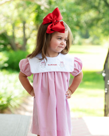 Red Windowpane Square Collar Dress