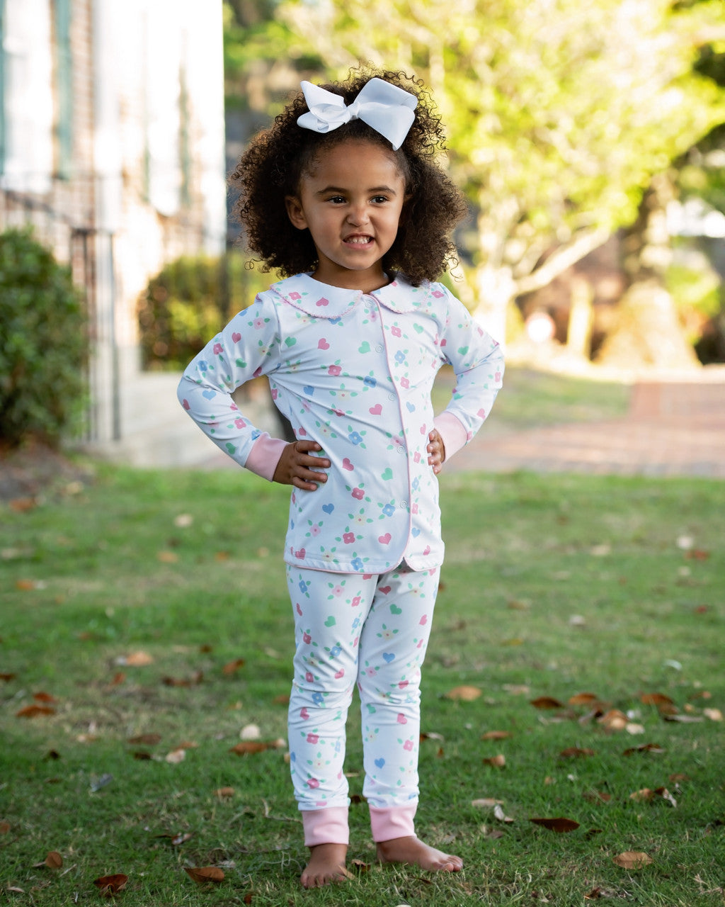 Flower And Heart Print Knit Pajamas