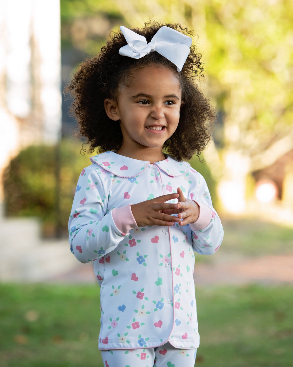 Flower And Heart Print Knit Pajamas