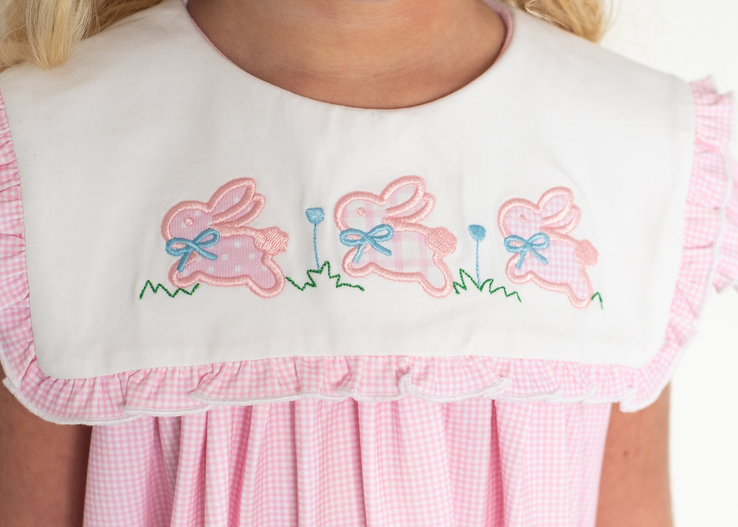 Pink Gingham Knit Hopping Bunnies Dress