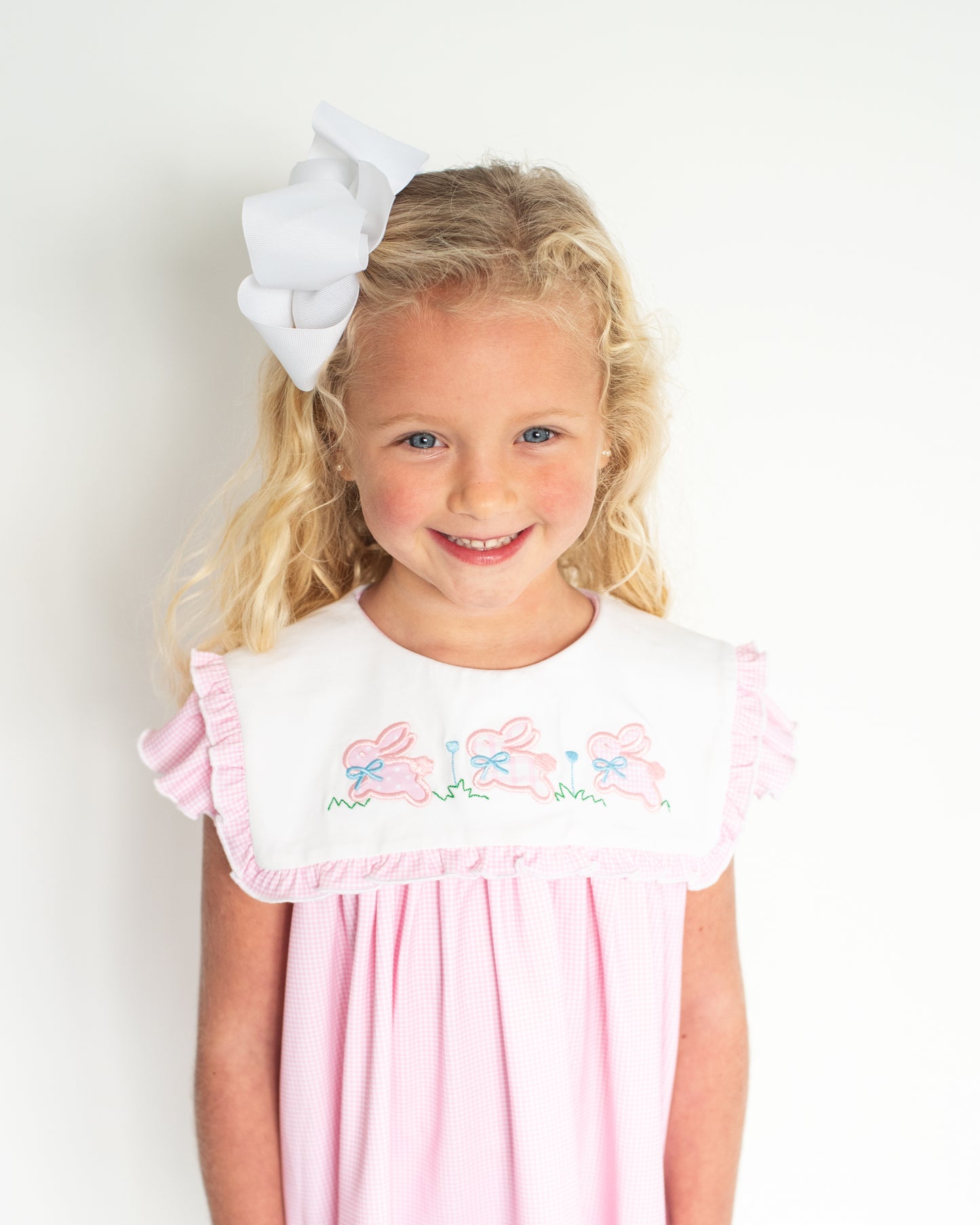 Pink Gingham Knit Hopping Bunnies Dress