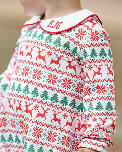 Red And Green Knit Holiday Print Bubble