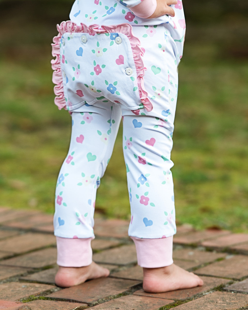 Flower And Heart Print Knit Zipper Pajamas
