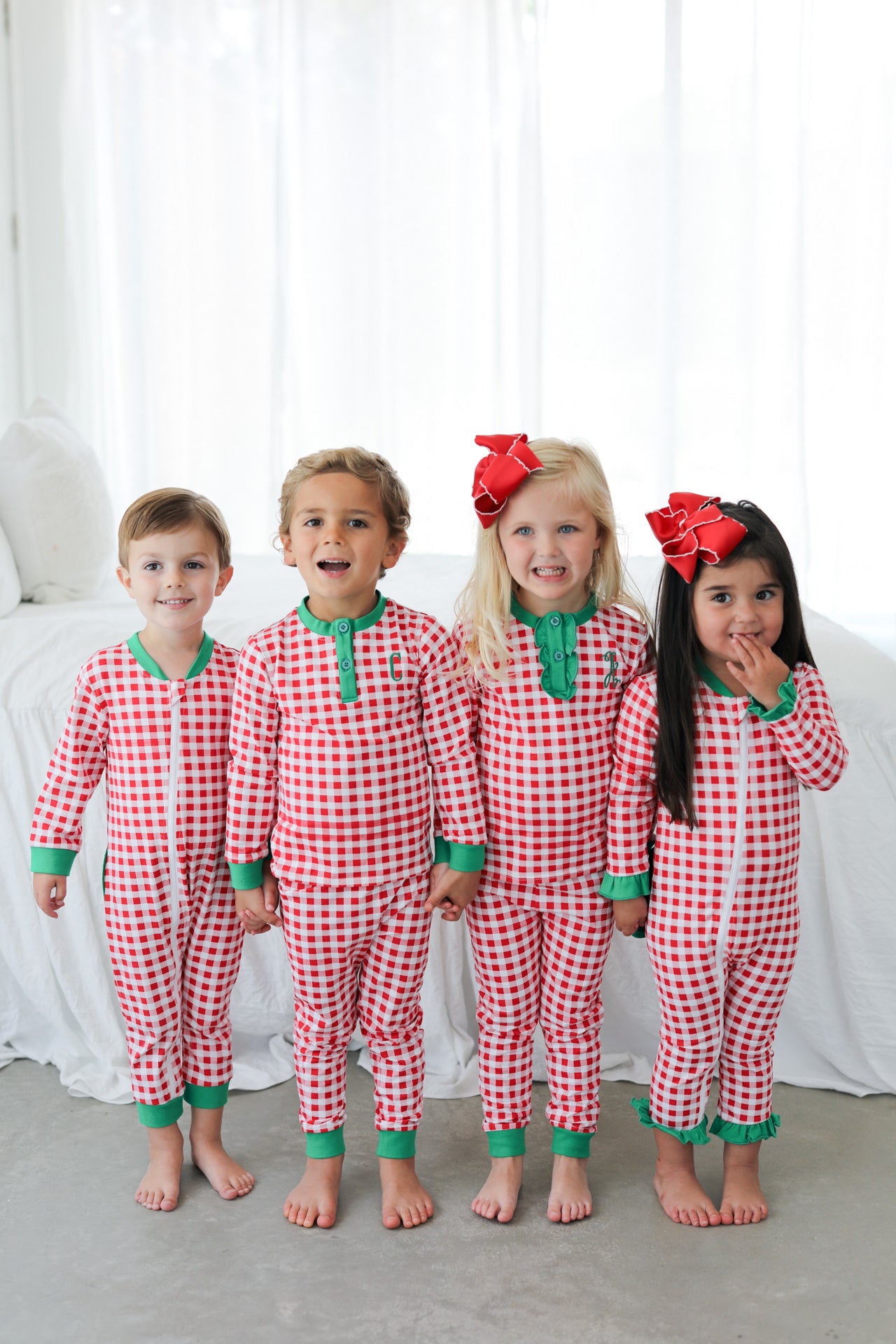 Red And Green Check Ruffle Knit Pajamas
