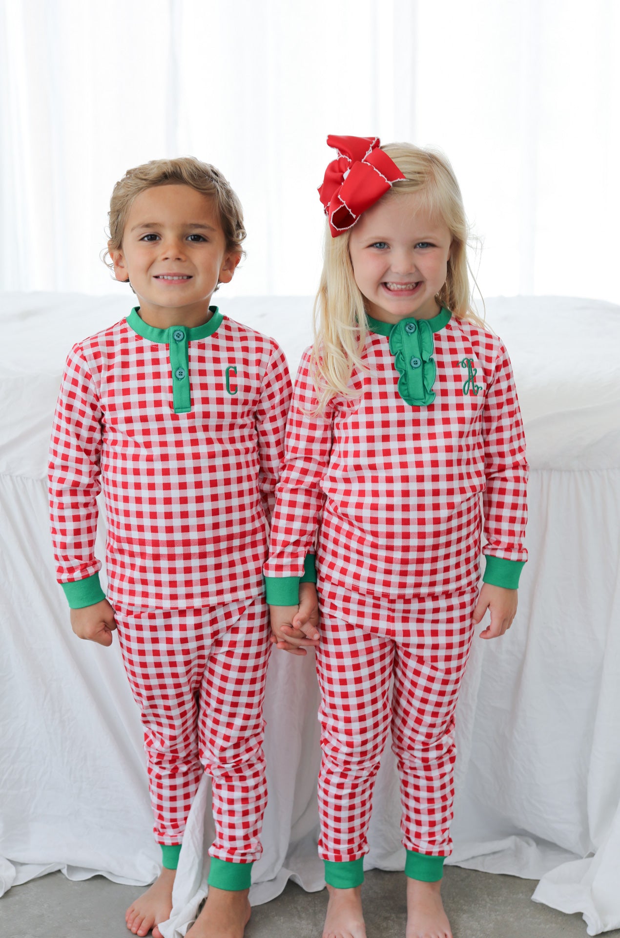 Red And Green Check Knit Pajamas