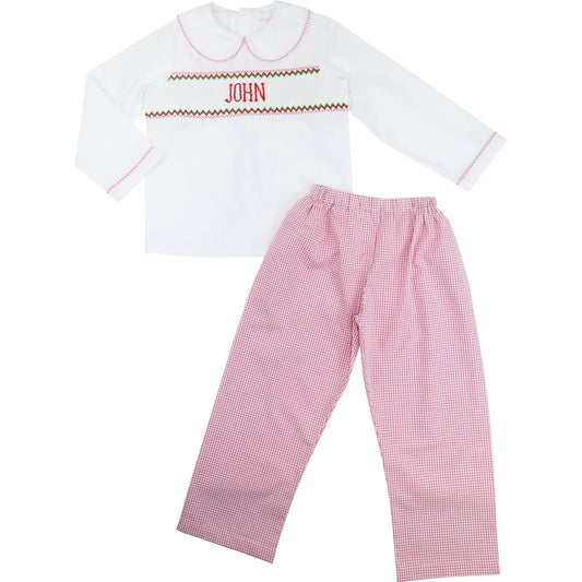 Red Windowpane Custom Smocked Pant Set