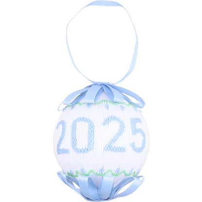Decorative ornament with '2025' smocked on a white background