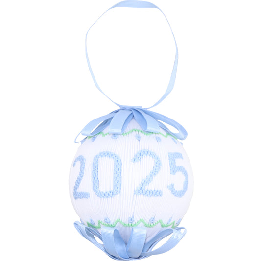 Decorative ornament with '2025' smocked on a white background