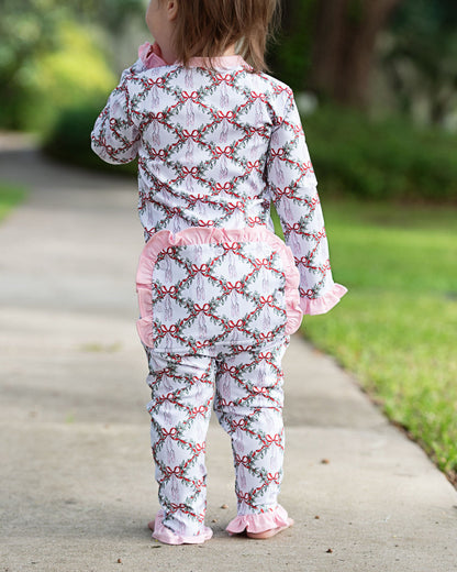 Pink Knit Christmas Ballerina Zipper Pajamas