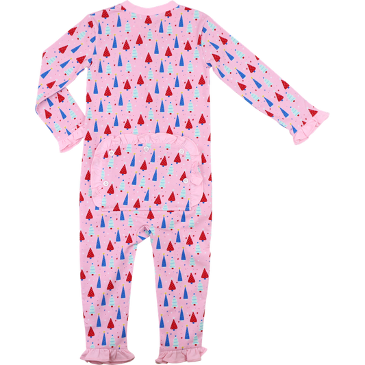 Pink And Red Knit Christmas Tree Zipper Pajamas