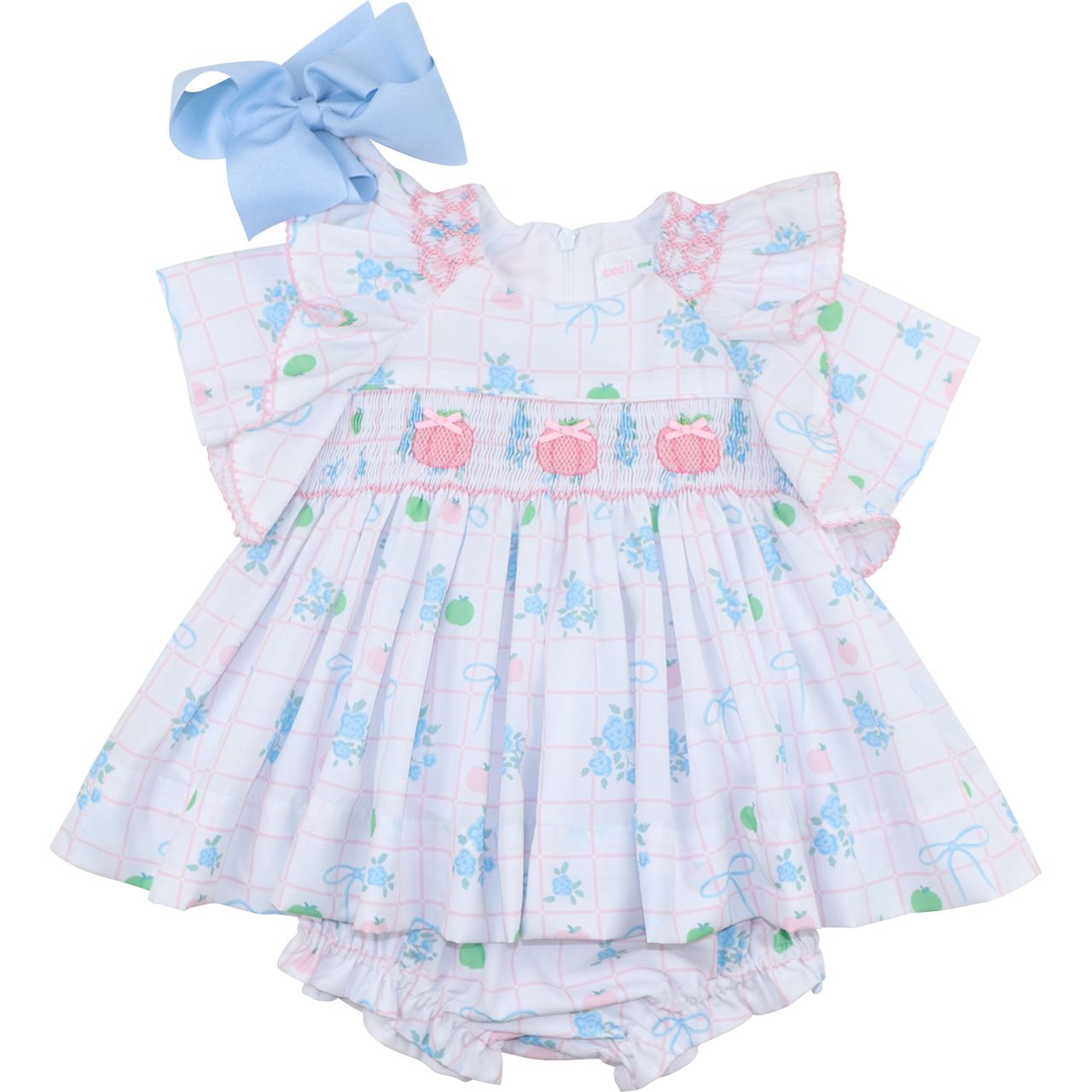 Diaper set with floral, pumpkin pattern and matching bow on a white background
