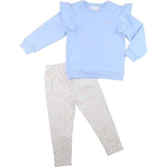 Blue Floral Ruffled Legging Set